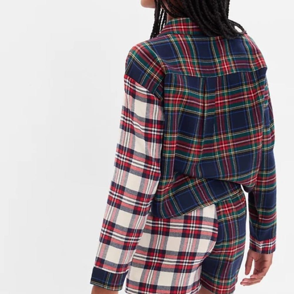 GAP Body‎ Tartan Plaid Mixed Print Super Soft Long Sleeve Button Down Top Small